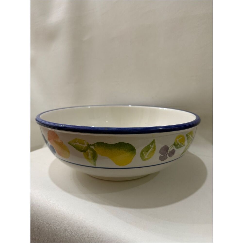Furio Italy Pasta Serving Bowl Large 1 Gallon 12 X 4 1/4 Ceramic Blue Rim Fruit